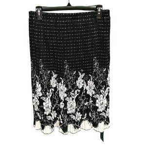 Mini‎ Pleats Magic Scarf Black and White Polka Dot and Floral Skirt One Size NWT